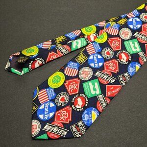 VTG Alynn Silk Tie Railroad Logos Colorful Vintage Train Made In USA 56" x 3.5"